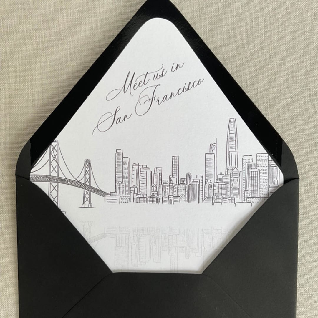 "San Francisco Skyline Envelope Liner with Custom Saying |Self-adhesive |  Set of 10 | For 5x7 Euro Flap Envelope" - Envelope Liners in white by Kimee Meyer