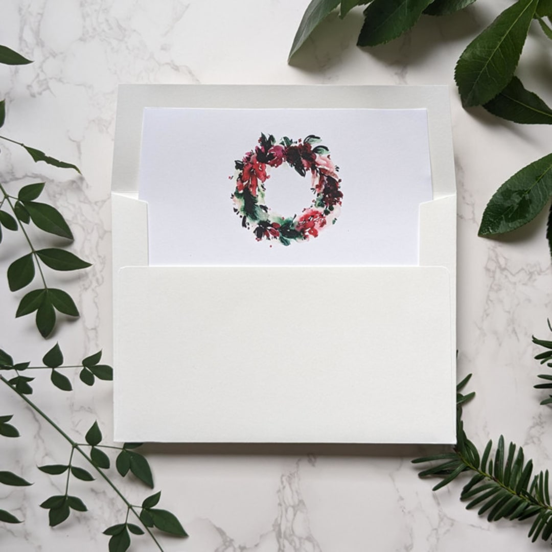"Wreath Watercolor Envelope Liner | Set of 10" - Envelope Liners in white by Campofiore Paper Studio