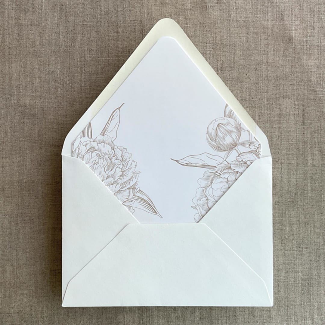 "Cashmere grand peony vintage floral envelope liner for A7 euro flap envelope | pack of 10" - Envelope Liners in beige by Ivory Invitations