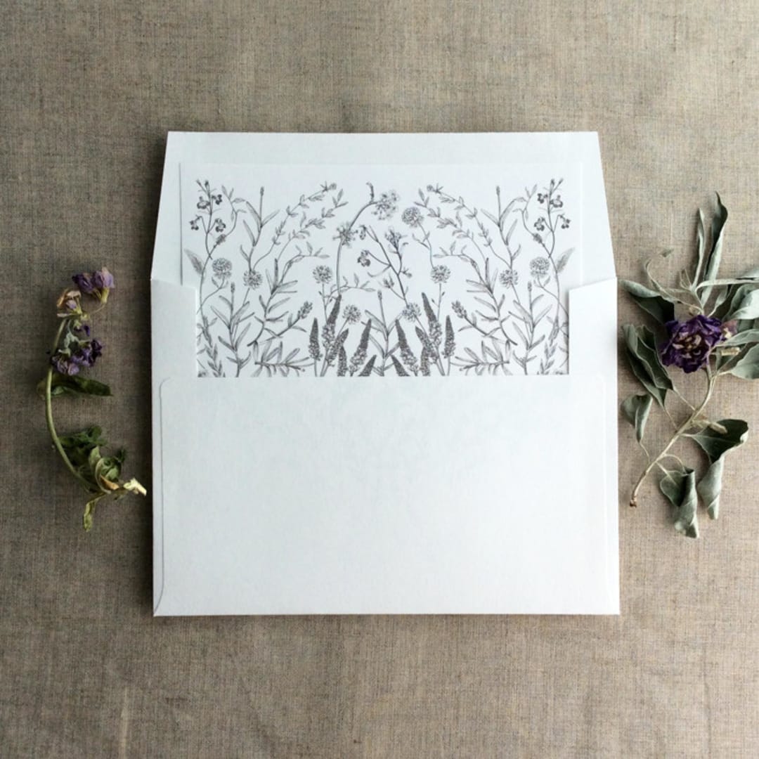 "Slate gray English botanical garden floral envelope liner for A7 square flap envelope | pack of 10" - Envelope Liners in gray by Ivory Invitations