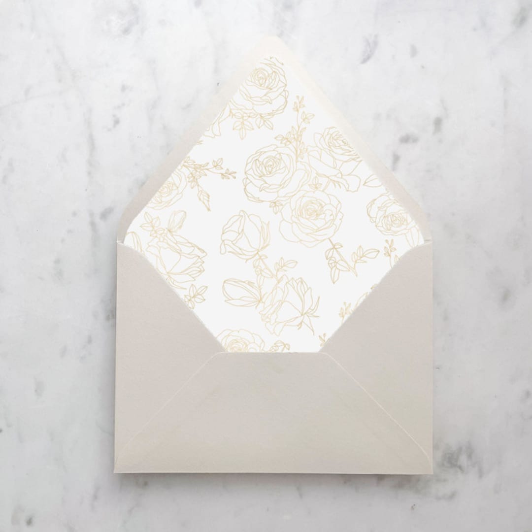 "A7 Envelope Liners Gold Rose Line Art (set of 10)" - Envelope Liners in gold by Design by Laney