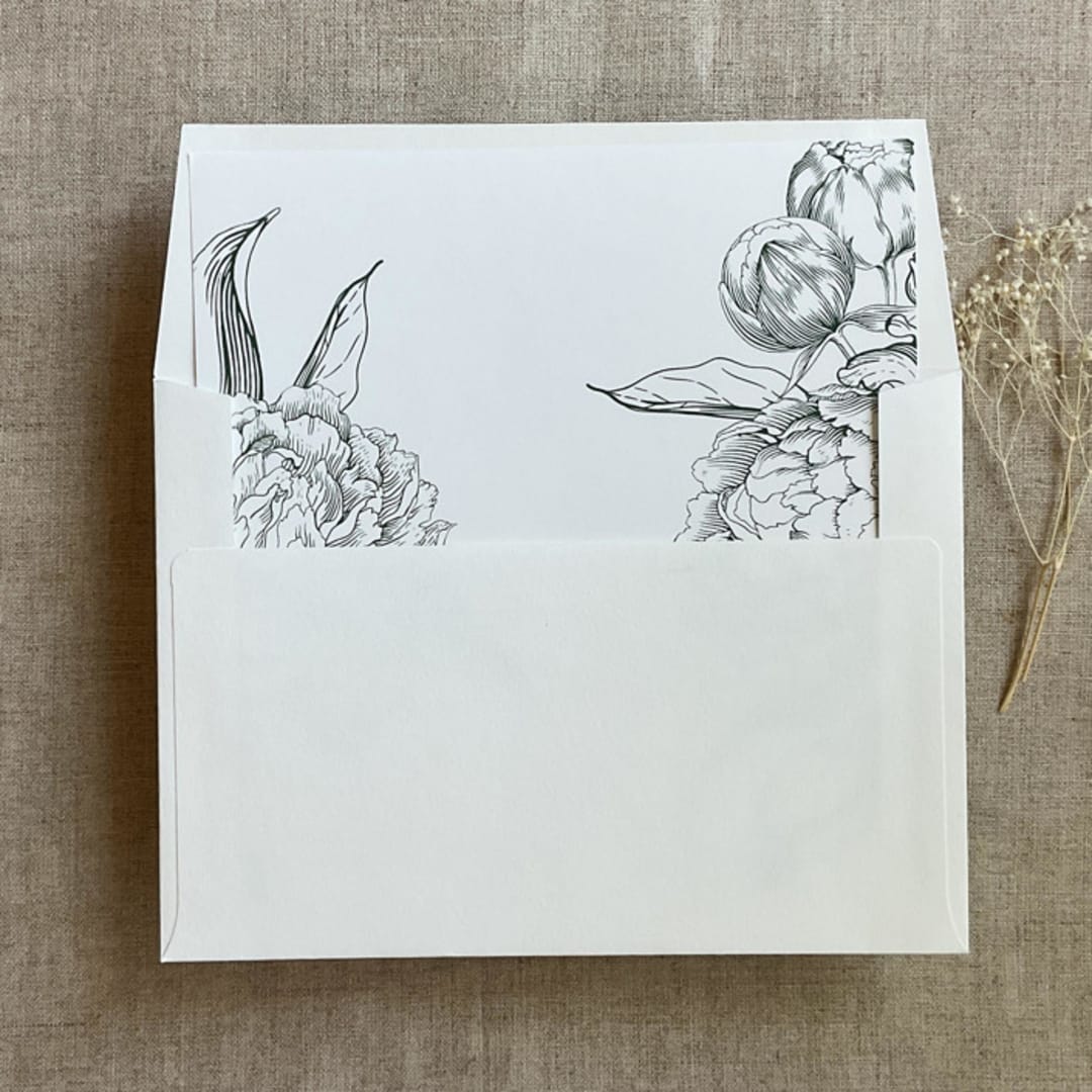 "Forest green grand peony floral envelope liner for A7 square flap envelope | pack of 10" - Envelope Liners in green by Ivory Invitations