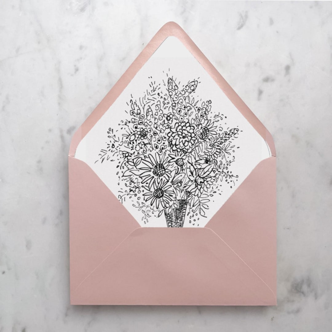 "A7 Envelope Liners Hand Drawn Flowers (set of 10)" - Envelope Liners in pink by Design by Laney