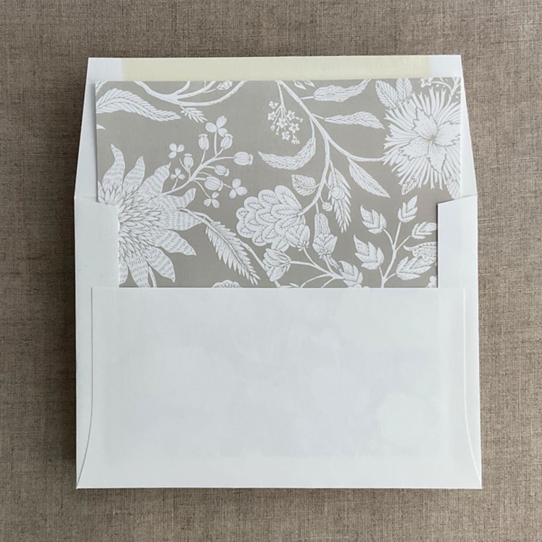 "Stone botanical garden envelope liner for A7 square flap envelope | pack of 10" - Envelope Liners in gray by Ivory Invitations