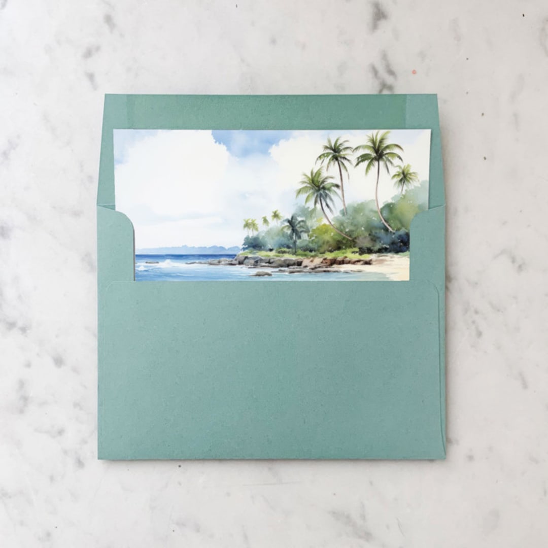 "A7 Envelope Liners Tropical Island Beach Square Flap (set of 10)" - Envelope Liners in multicolor by Design by Laney