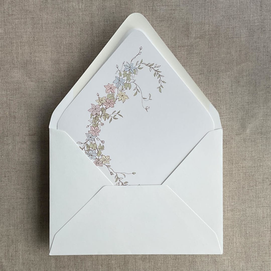 "Marianne's bouquet floral printed soft white liner for A7 euro flap envelope | pack of 10" - Envelope Liners in multicolor by Ivory Invitations