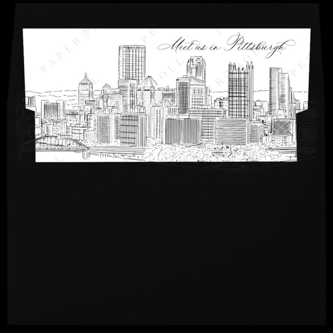 "Pittsburgh Skyline Envelope Liner with custom text/saying | Set of 10 | For 5x7 Minted Square Flap Envelope" - Envelope Liners in white by Kimee Meyer
