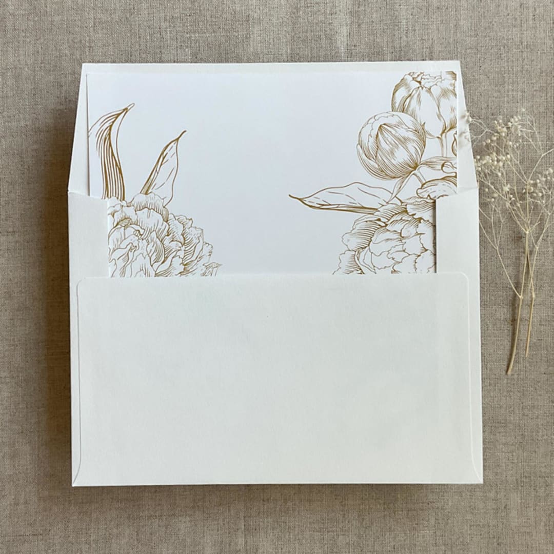 "Gold grand peony floral envelope liner for A7 square flap envelope | pack of 10" - Envelope Liners in gold by Ivory Invitations