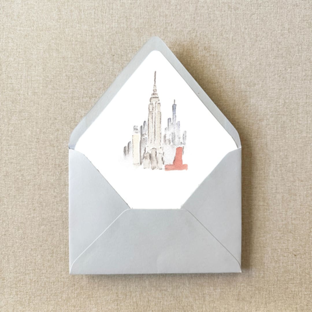 "New York City Empire State Building Watercolor Euroflap Envelope Liner | Set of 10 | For 5x7” invitations" - Envelope Liners in multicolorassorted-colors by Cotton and Bow