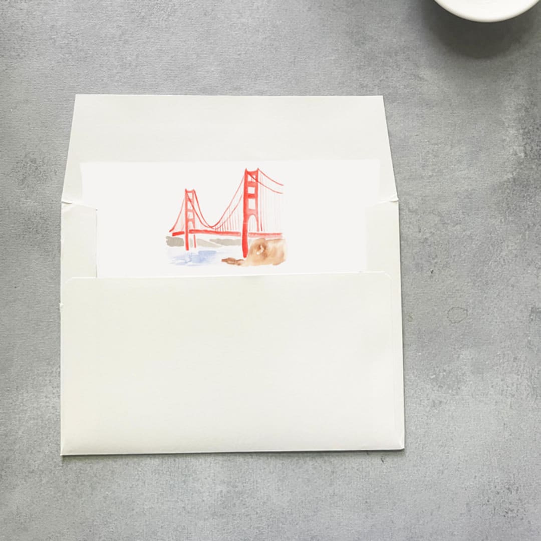 "San Fransisco Watercolor Square Envelope Liner | Set of 10 | For 5x7” invitations " - Envelope Liners in multicolor by Cotton and Bow