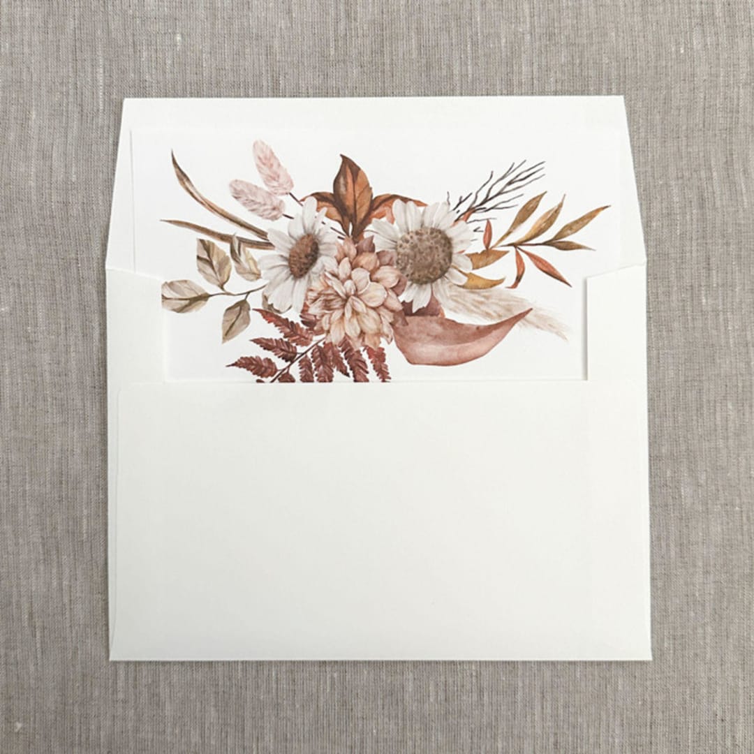 "Fall florals straight flap envelope liner for A7 (5"x7") invitations | Set of 10" - Envelope Liners in multicolorassorted-colors by Maria Ferrer G.