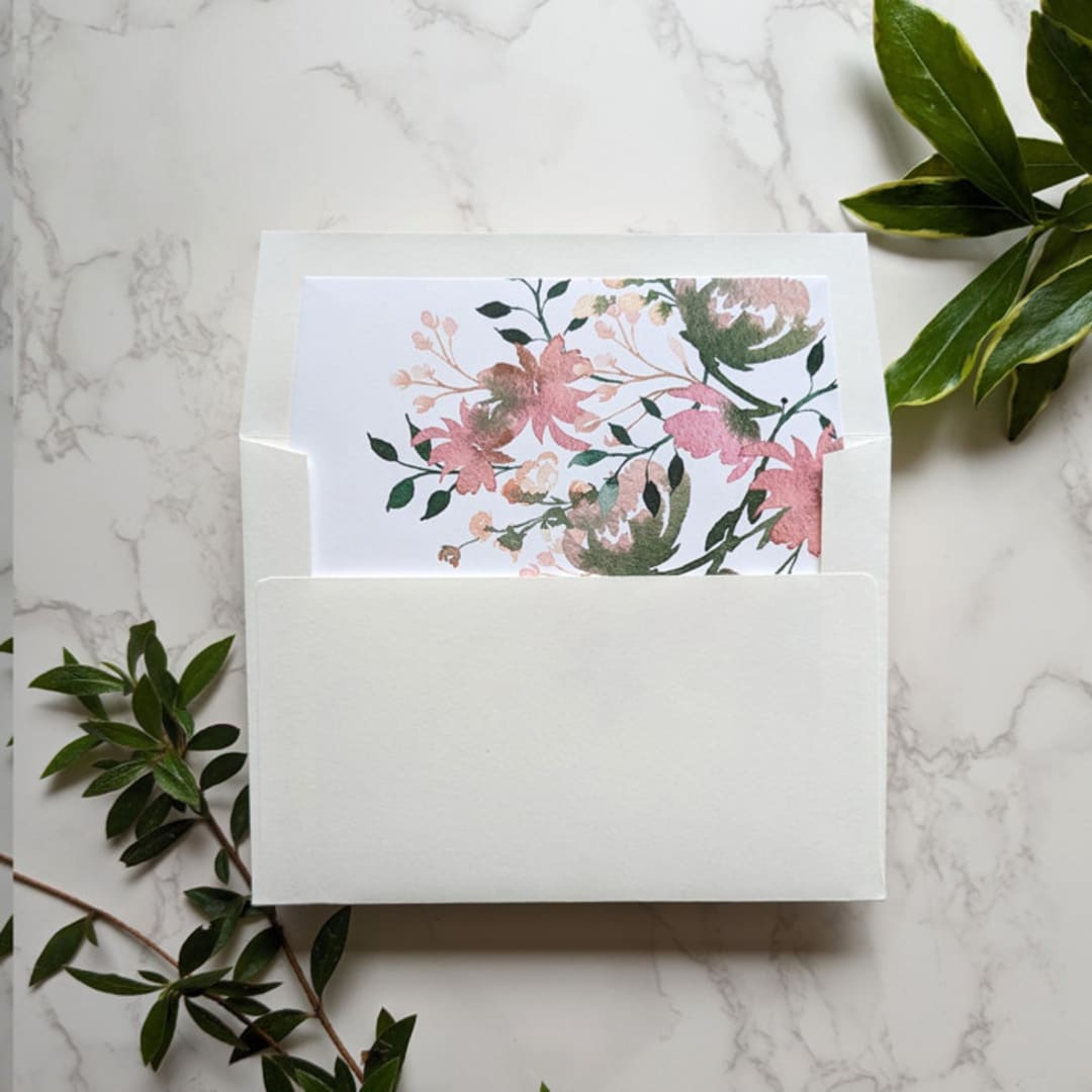 "Delicate Floral Watercolor Square Envelope Liner | Set of 10" - Envelope Liners in white by Campofiore Paper Studio
