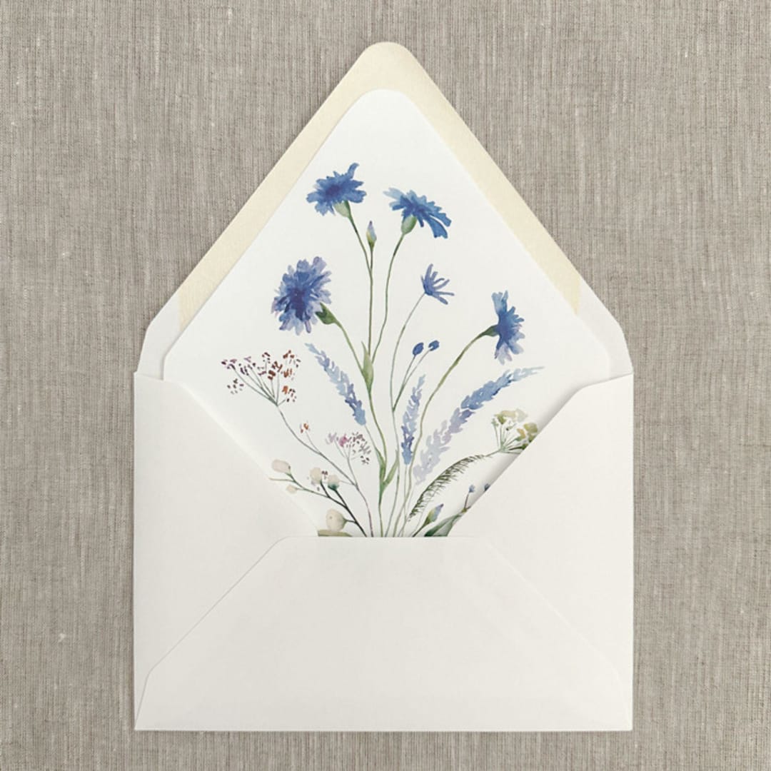 "Blue wildflowers Euro Flap envelope liners for A7 (5x7") invitations | Set of 10" - Envelope Liners in multicolorassorted-colors by Maria Ferrer G.