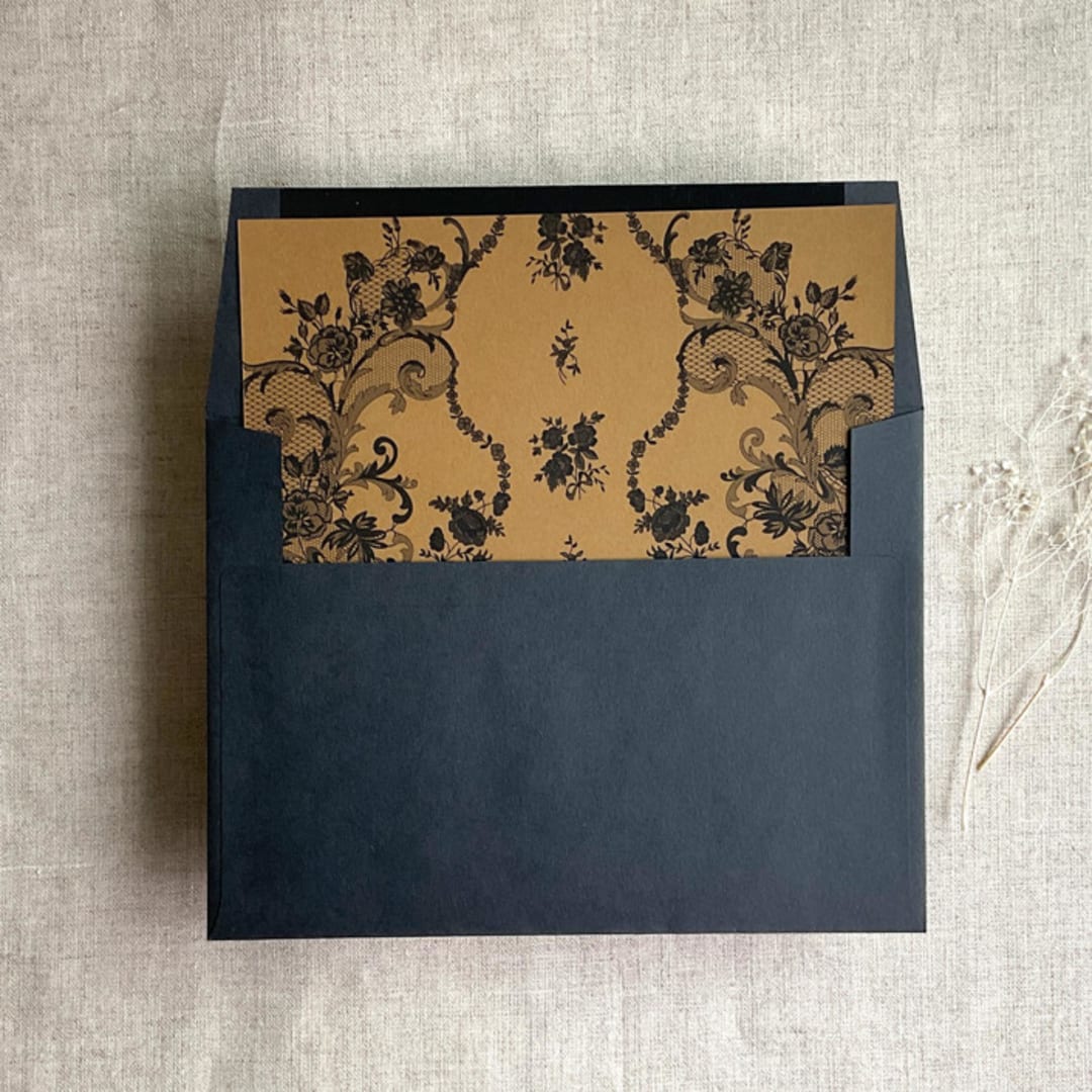 "Versailles Nocturne Brown envelope liner for A7 square flap envelope | pack of 10" - Envelope Liners in brown by Ivory Invitations