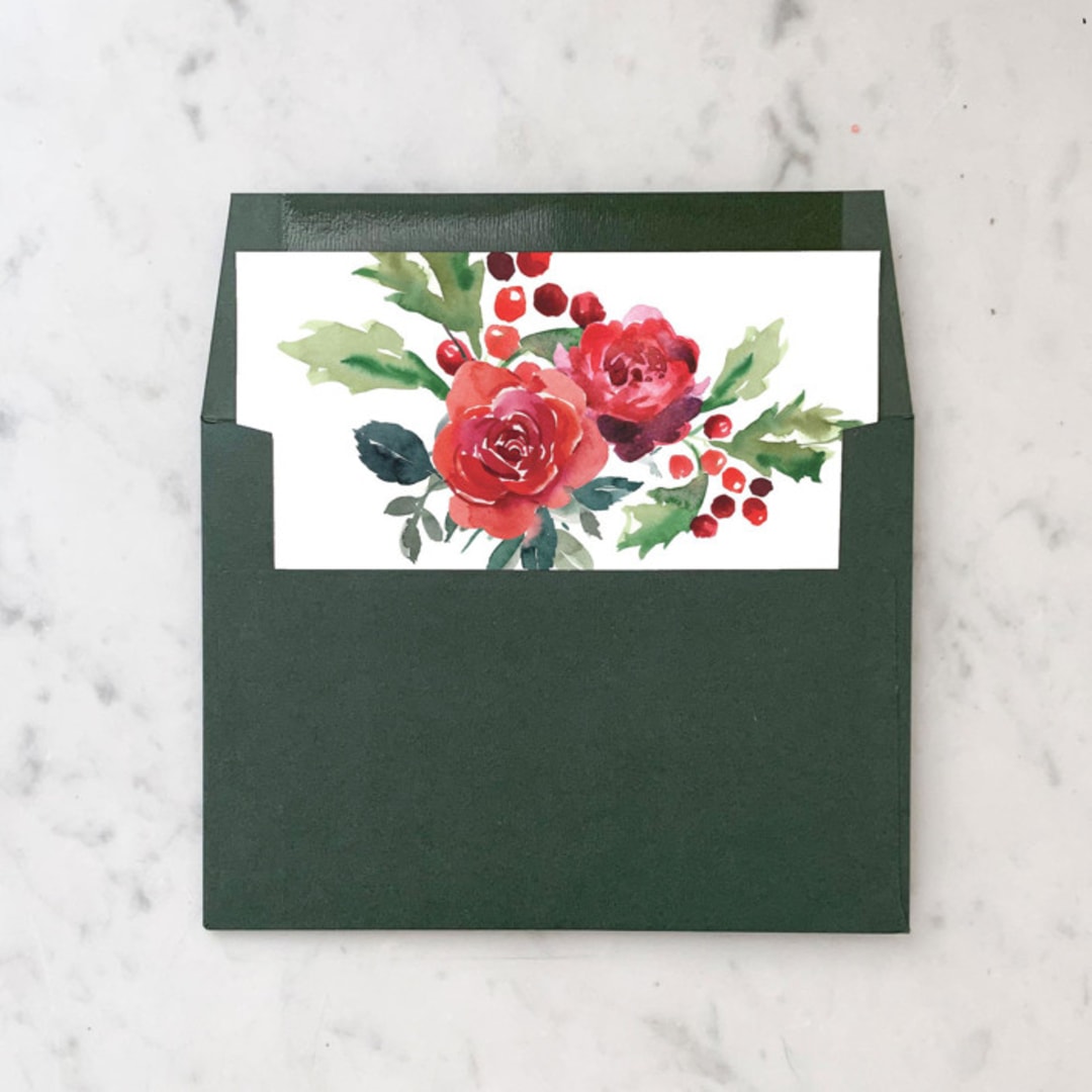 "A7 Envelope Liners Christmas Flowers (set of 10) Square" - Envelope Liners in red by Design by Laney