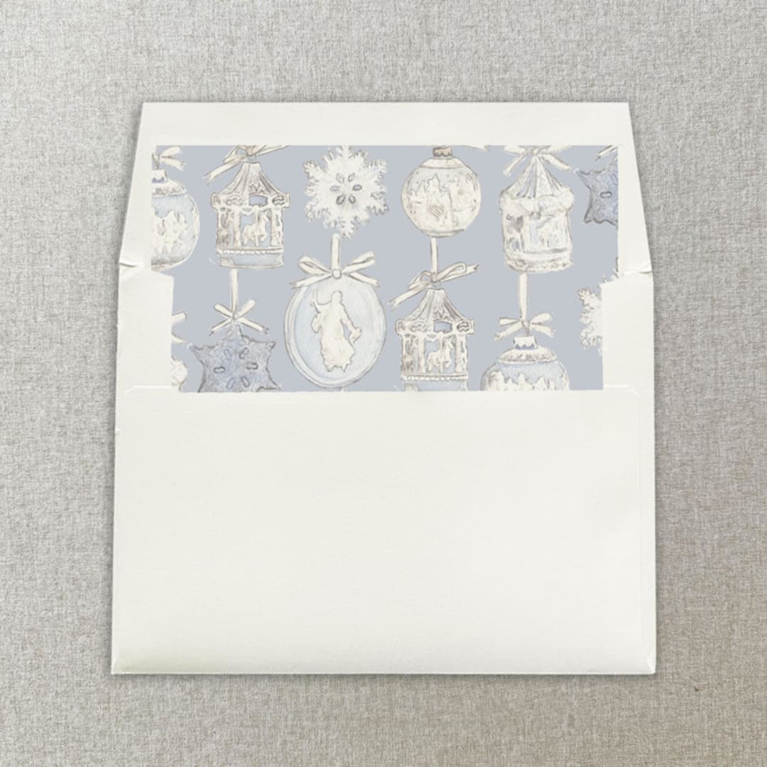 "Blue Christmas Ornaments Square Envelope Liner | Set of 10" - Envelope Liners in blue by Cotton and Bow