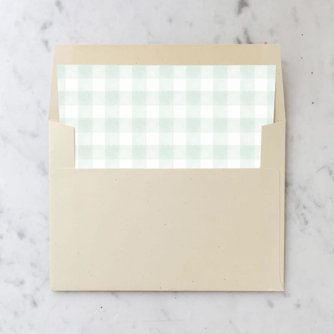 "A7 Envelope Liners Sage Green Gingham Square Flap (set of 10)" - Envelope Liners in green by Design by Laney