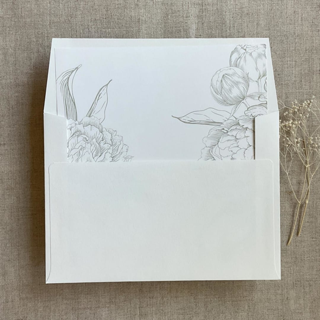 "Oyster grand peony floral envelope liner for A7 square flap envelope | pack of 10" - Envelope Liners in gray by Ivory Invitations