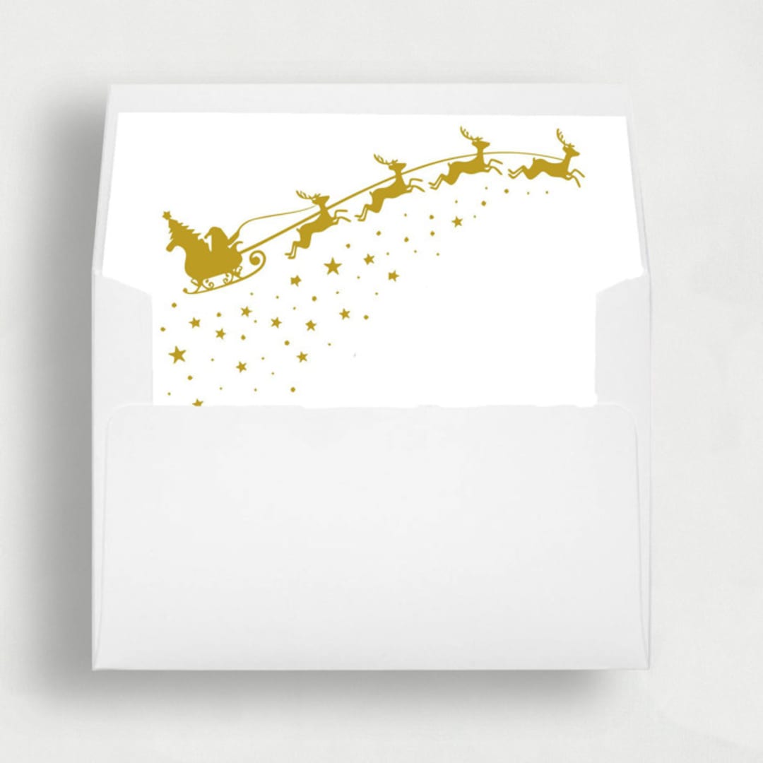 "Reindeer Magic: Enchanting Christmas Envelope Liners | Set of 25" - Envelope Liners in gold by Nikki Turner