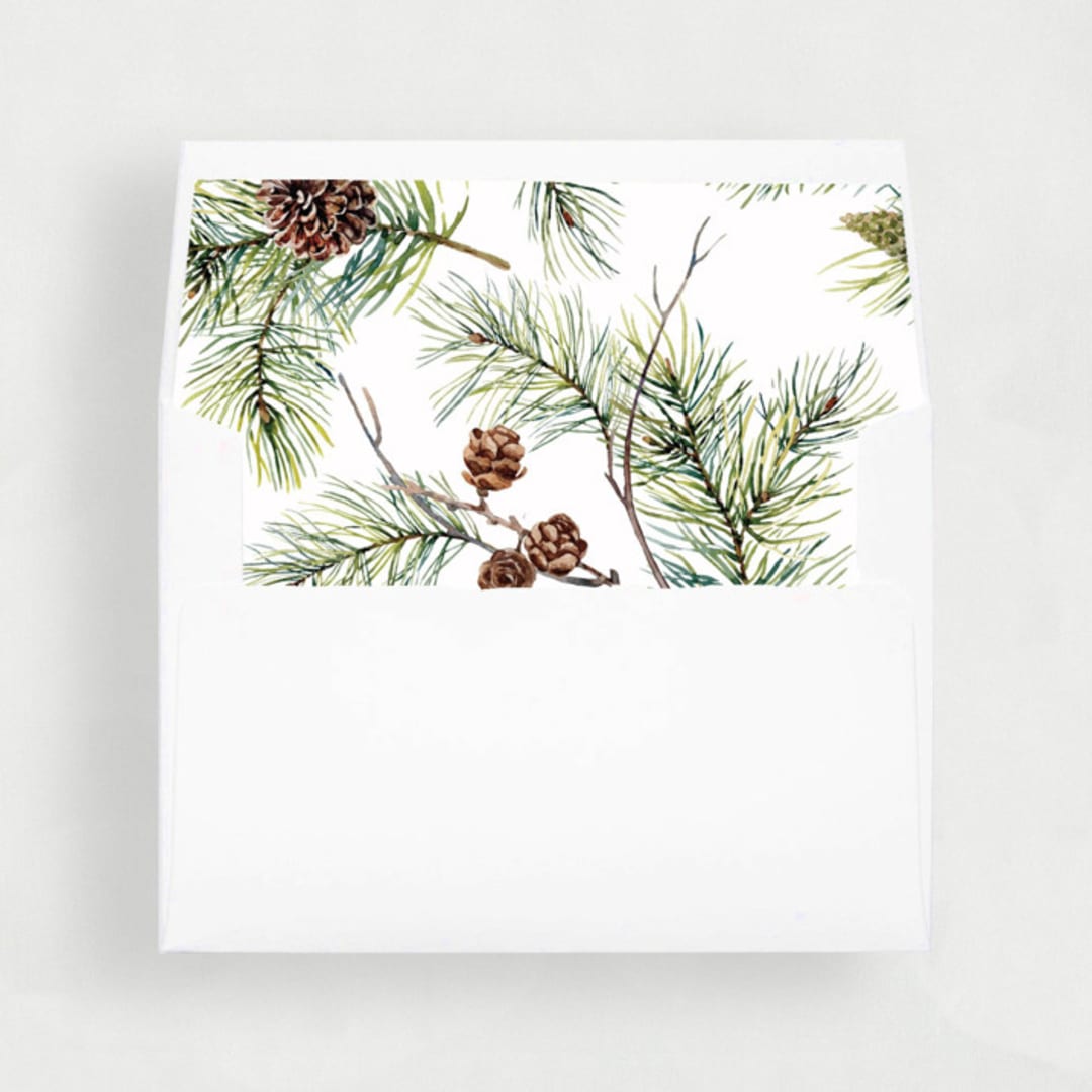 "Pinecone Branch | Set of 25 Envelope Liners" - Envelope Liners in green by Nikki Turner