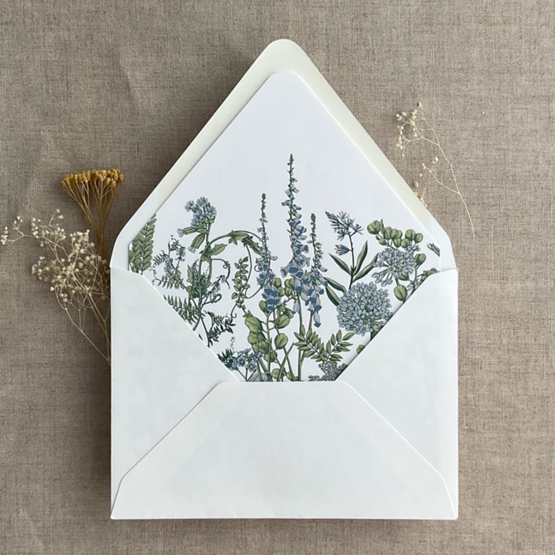 "Bluebell flower botanical printed envelope liner for A7 euro flap envelope   | pack of 10" - Envelope Liners in blue by Ivory Invitations