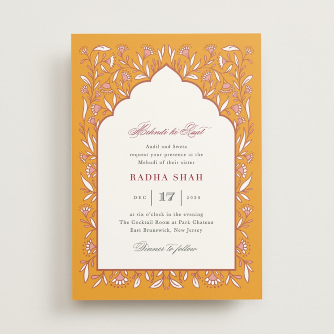 "Jaipur" - Mehndi Invitations in Ruby by Mansi Verma - Front