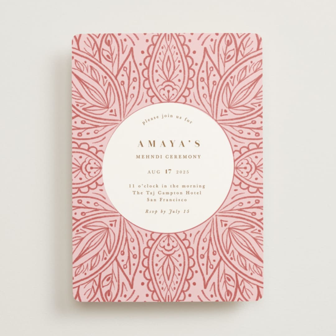 "AMAYA" - Mehndi Invitations in Blush by Kanika Mathur - Front