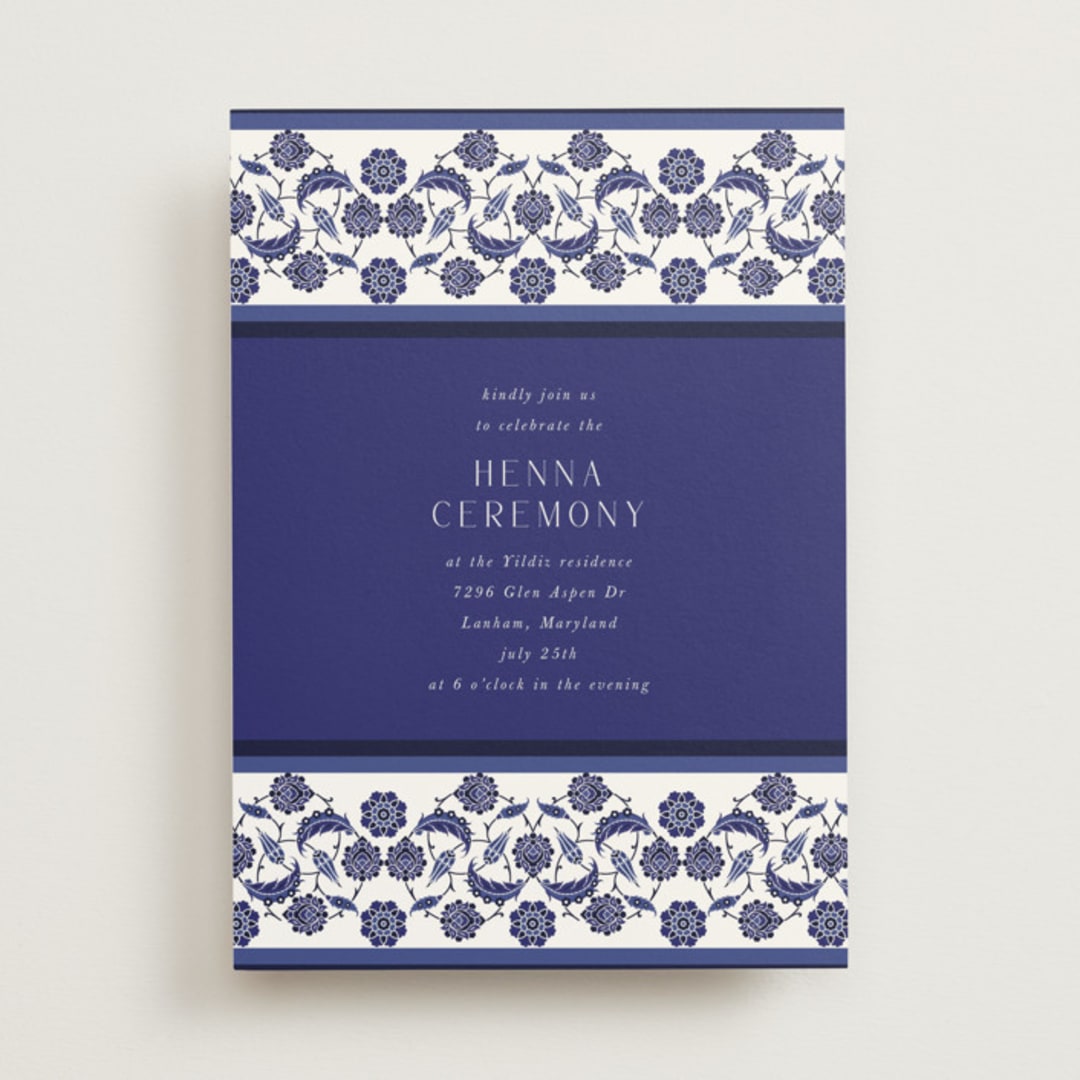 "Topkapi" - Mehndi Invitations in Cobalt by Nazia Hyder - Front