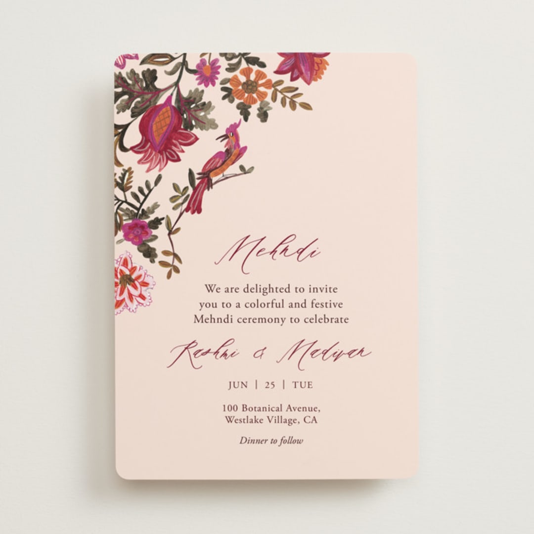 "Indian floral chintz lush" - Mehndi Invitations in Ivory by Caroline Bonne Muller - Front