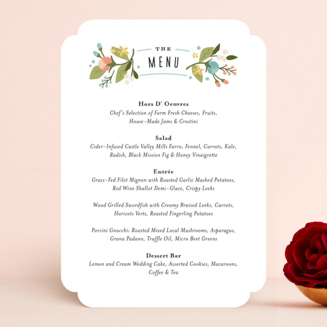 "Floral Ampersand" - Menus in Sea Breeze by Jennifer Wick - Front