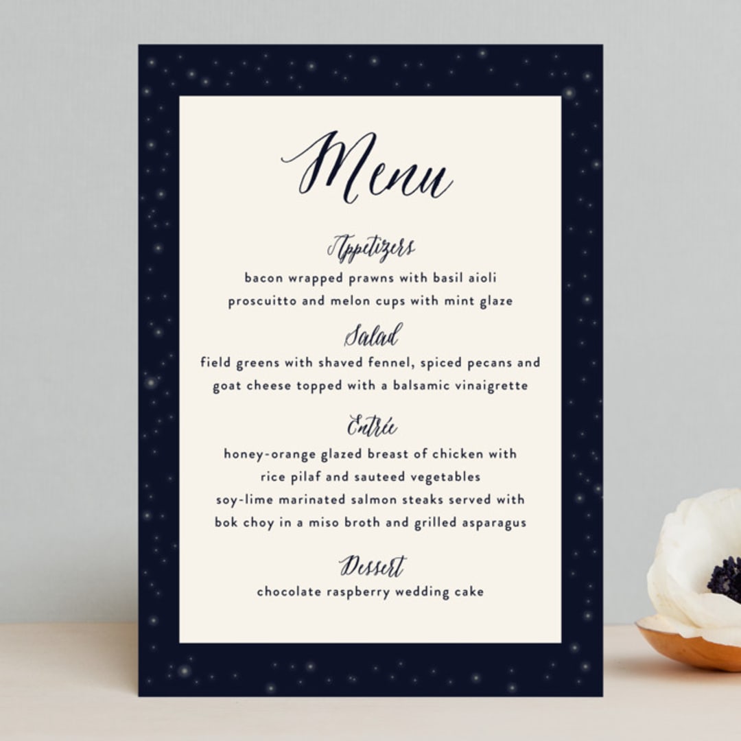 "Outside" - Menus in Navy by Rebecca Bowen - Front