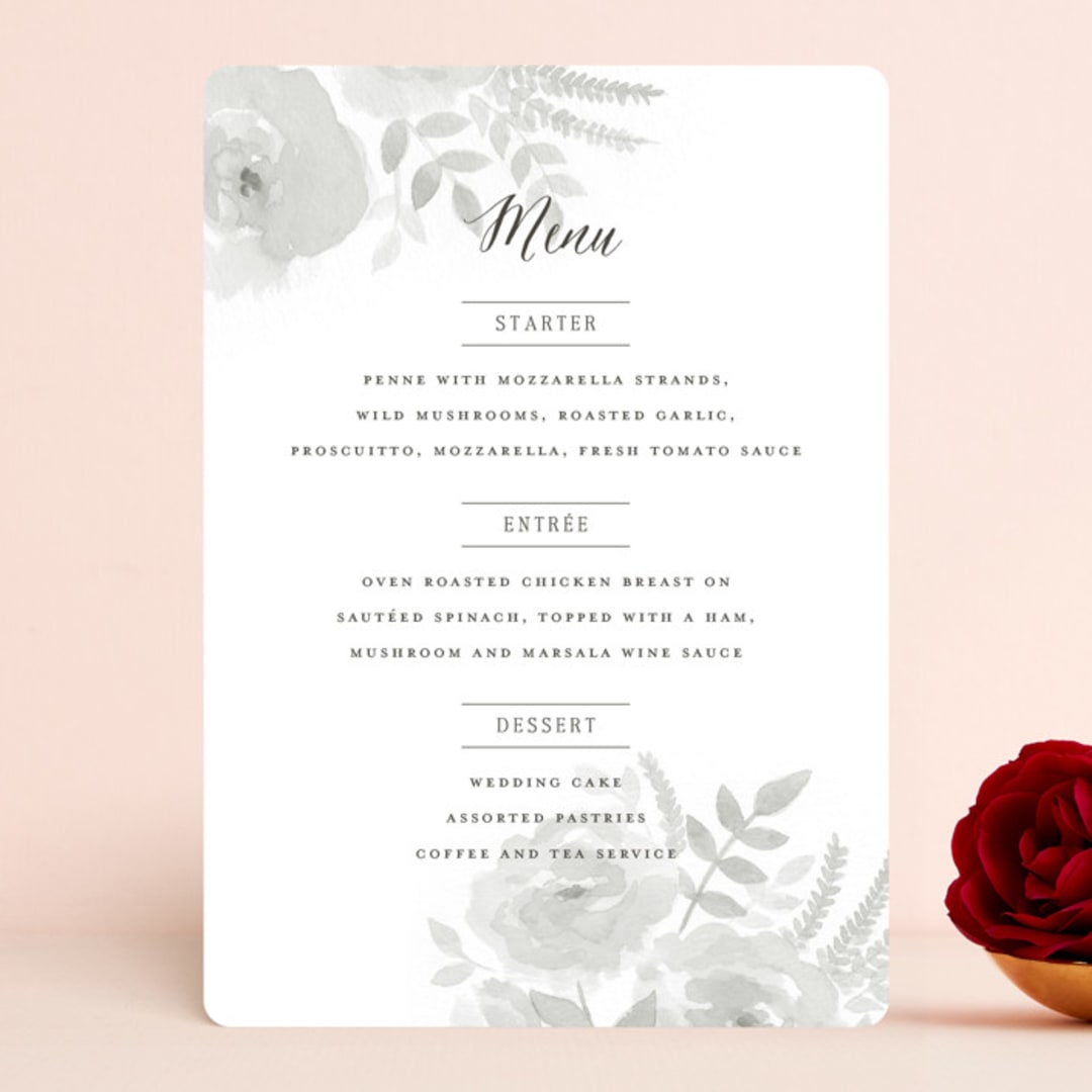"Watercolor Floral" - Menus in Fog by Jill Means - Front