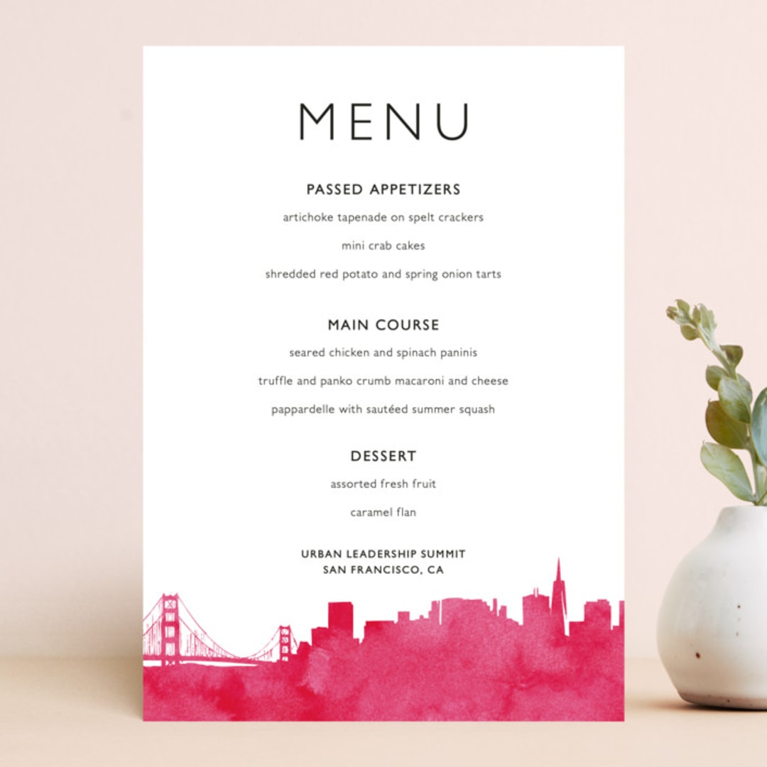 "Skyline-San Francisco" - Menus in Fuchsia by Laura Condouris - Front