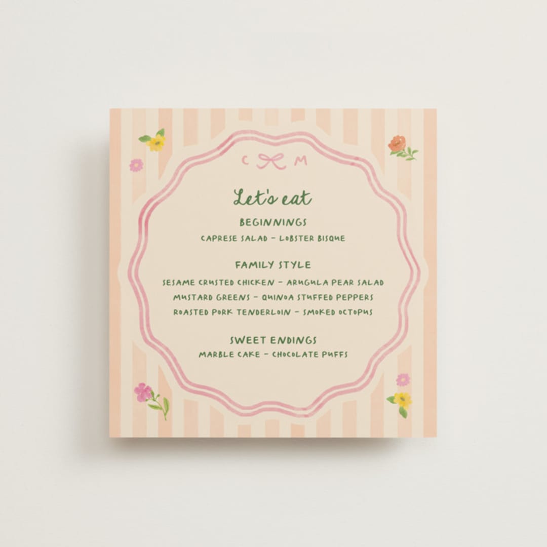 "Garden preppy suite" - Menus in Apricot by Creo Study - Front