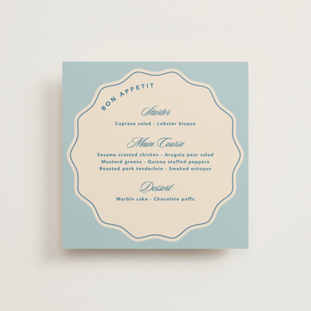 "Wavy chic" - Menus in Aqua by Creo Study - Front