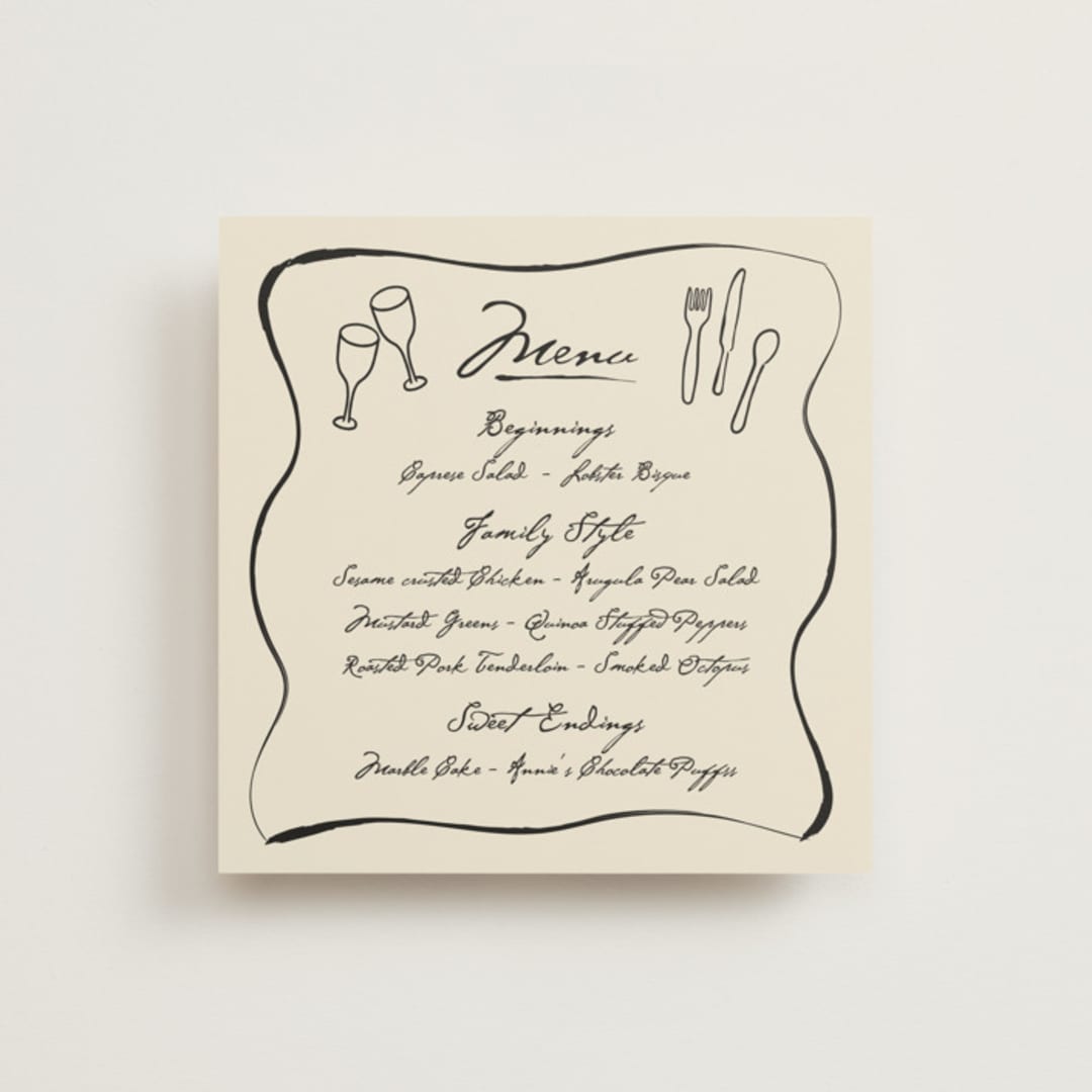 "Handwritten Family Style" - Menus in Vanilla by Stacy Maalouf - Front