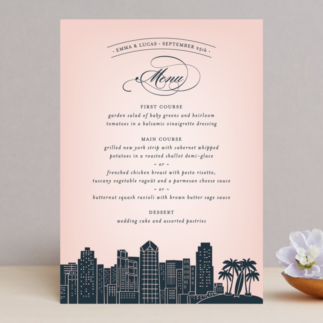 "Big City - San Diego" - Menus in Blush by Hooray Creative - Front