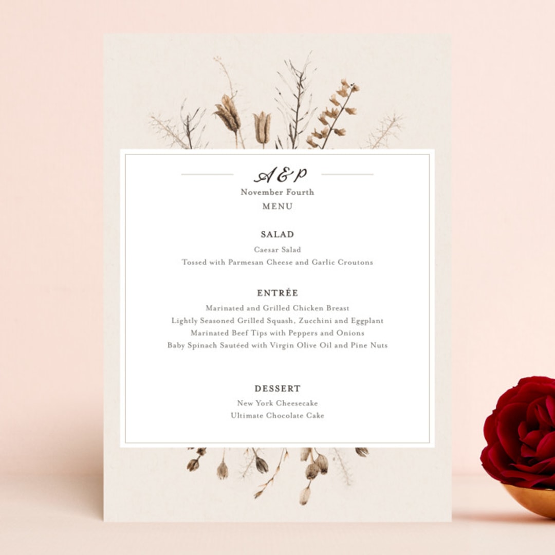 "Gone To Seed" - Menus in Taupe by Honeybunch Studio - Front