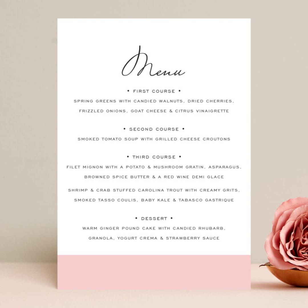"Romantic Frame" - Menus in Soft Petal by SimpleTe Design - Front