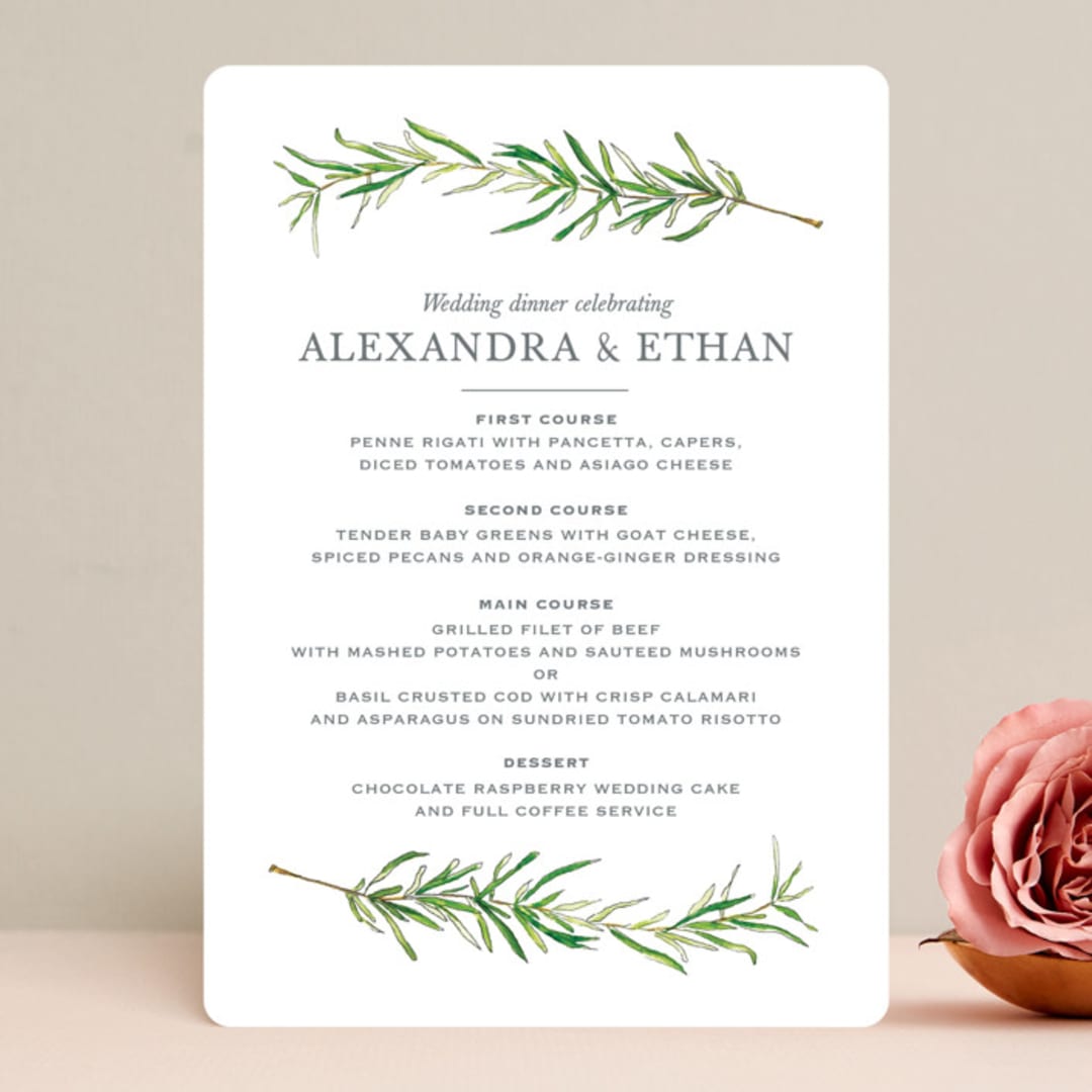 "Simple Sprigs" - Menus in Fern by Erin Deegan - Front