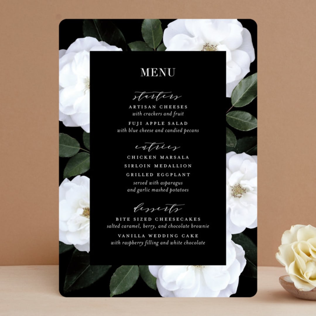 "Heirloom Roses" - Menus in Ebony by Jill Means - Front