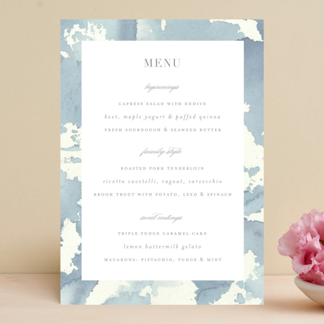 "Reverie" - Menus in Periwinkle by Sara Hicks Malone - Front