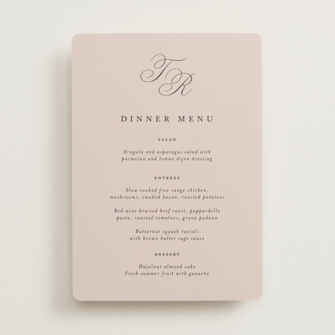 "Arch Monogram" - Menus in Dusty Rose by Kelly Schmidt - Front