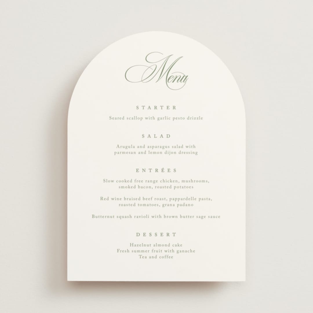 "Chic Script" - Menus in Garden by Kelly Schmidt - Front