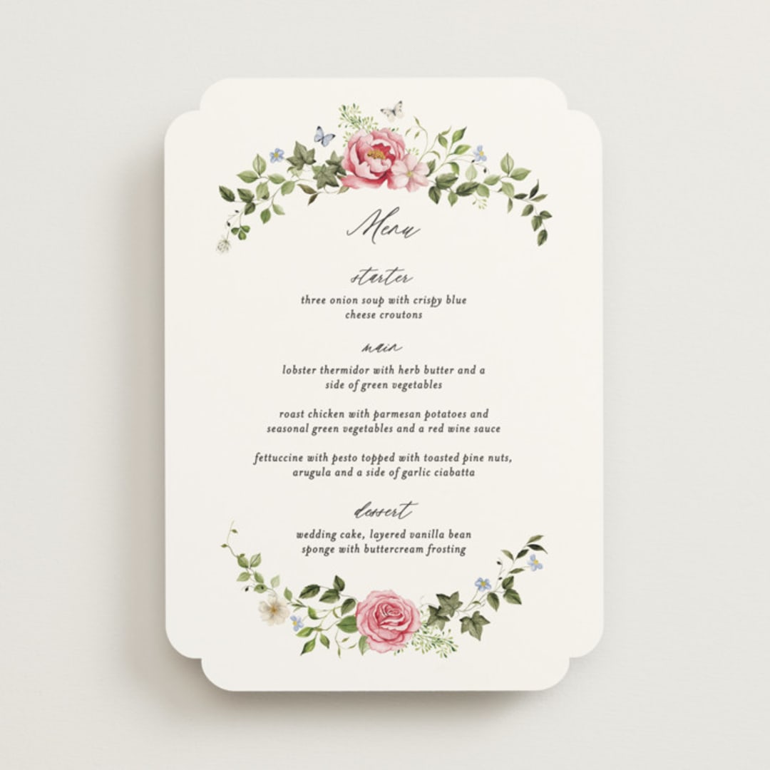 "Ornate" - Menus in Peony by Sarah Knight - Front