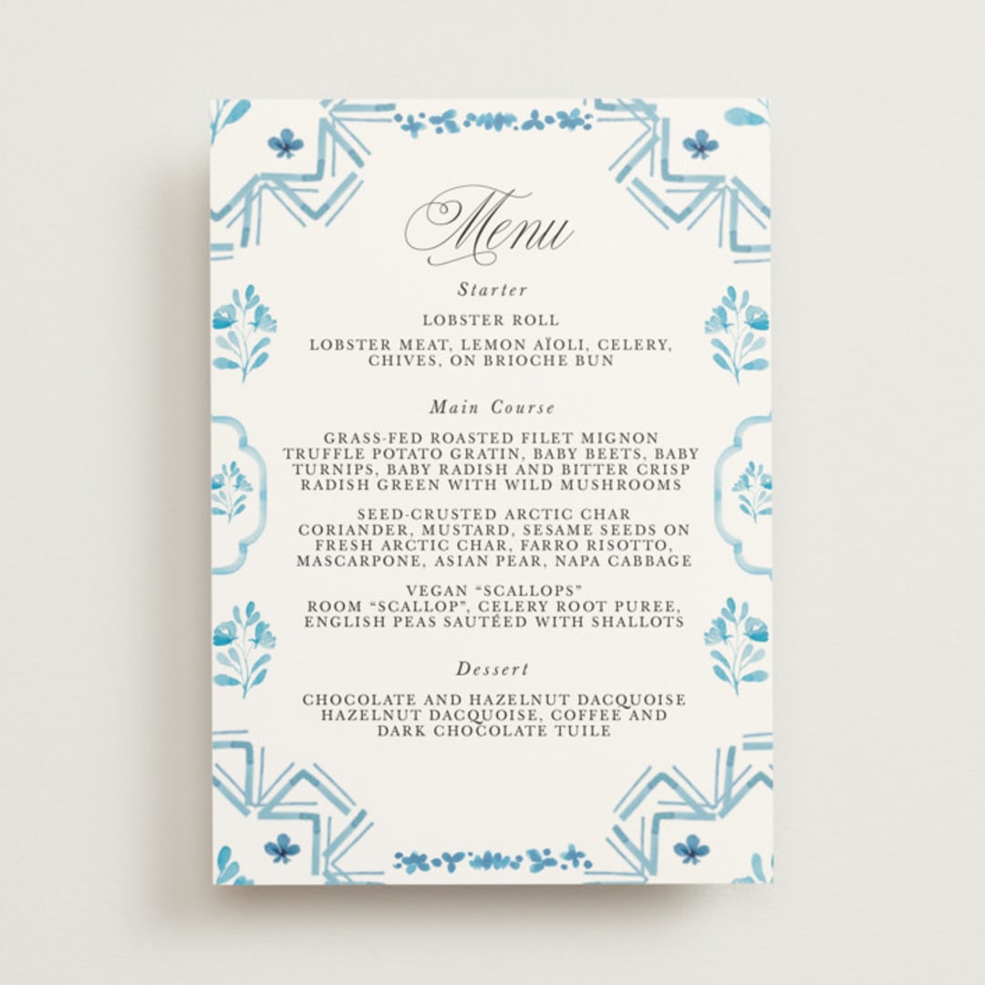 "Almafi" - Menus in Cerulean by Itsy Belle Studio - Front