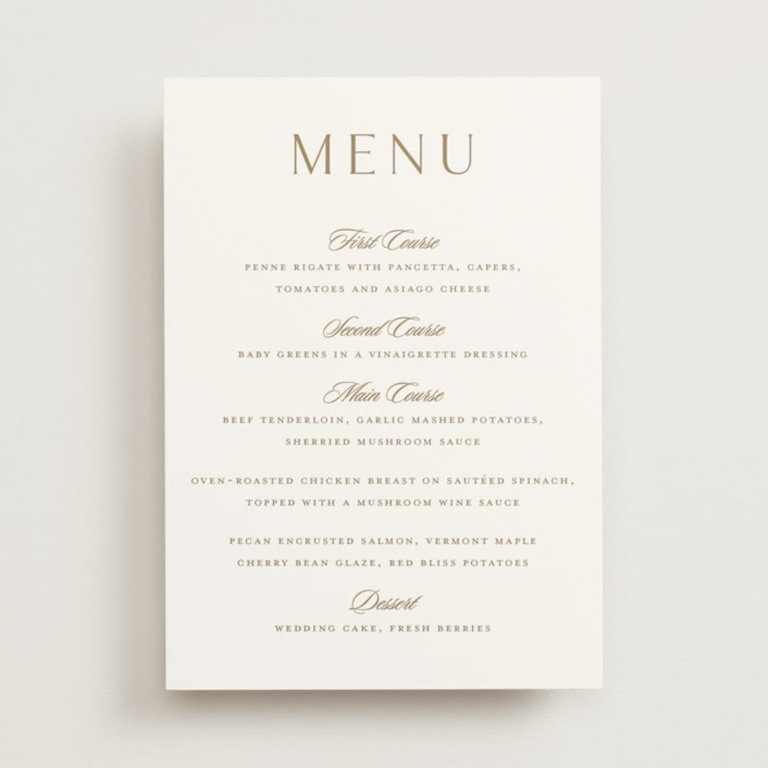"Classic decorum" - Menus in Golden by Stacey Meacham - Front