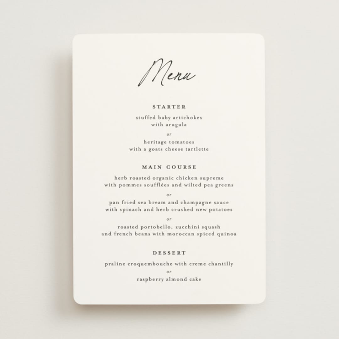 "modern classic" - Menus in Jasmine by Pippa Shaw - Front