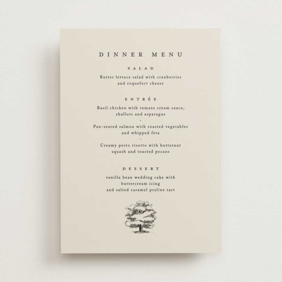 "White Oak" - Menus in Dove by Amy Kross - Front