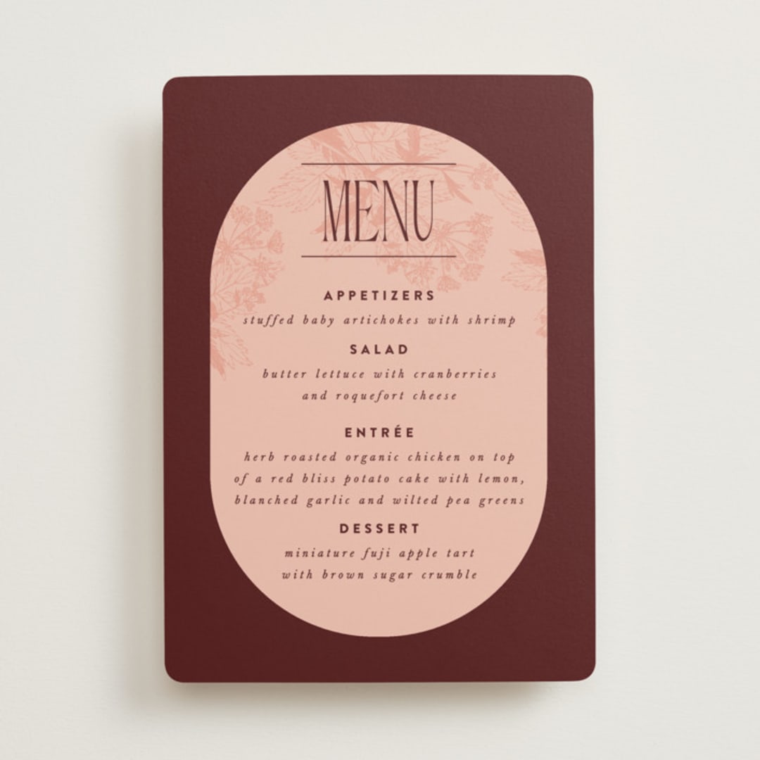 "Museum" - Menus in Burgundy by Nazia Hyder - Front